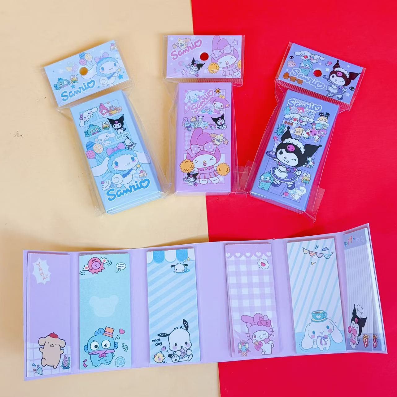 Cute Pet 6-Fold Sticky Note Pad with Colorful Inner Pages, Cat Design, Message Notes for Students, Hand Journal, Portable Small Notebook