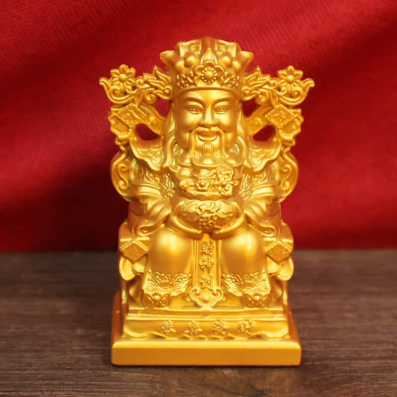 New God of Wealth Statue with Treasure Basin, Seated Civil God of Wealth Idol for Home Worship or Company Opening