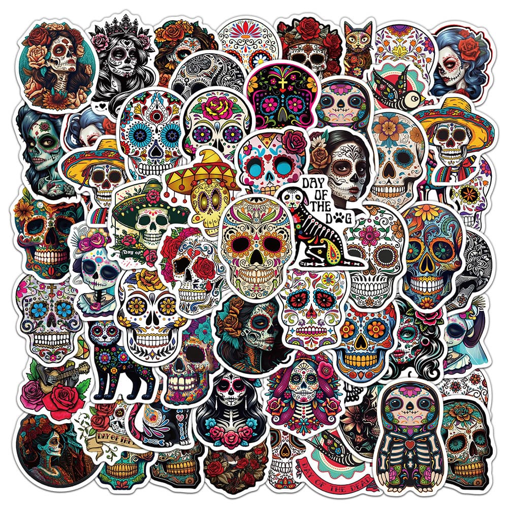 50 Cross-New Dead Day Graffiti Stickers Terror Skull Death Day Phone Cup Fun Waterproof Stickers