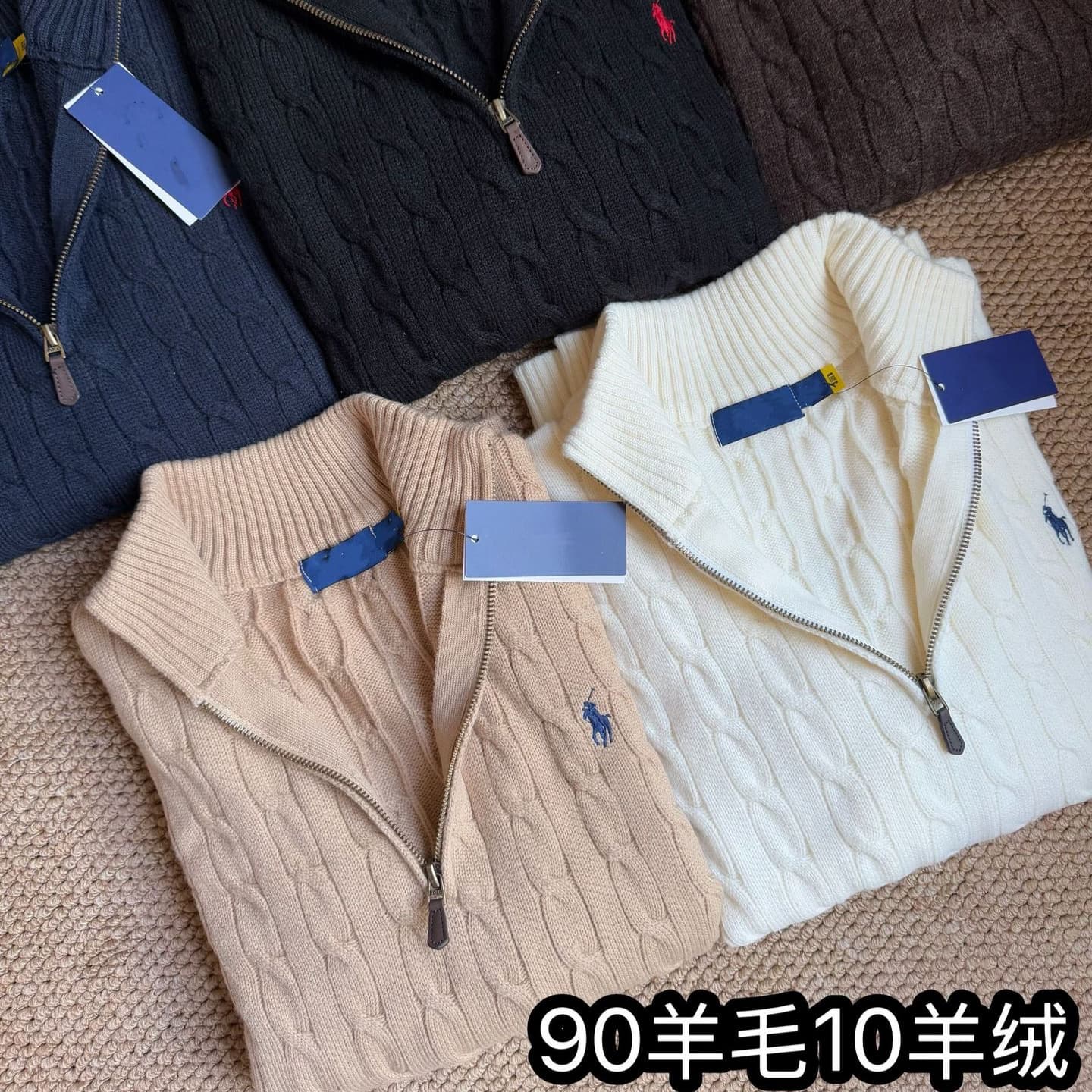 Pl Laff Pony Embroidery 90% Wool 10% Cashmere Half-Zip Turn-Down Collar Pullover Thickened Autumn/Winter Men's Sweater