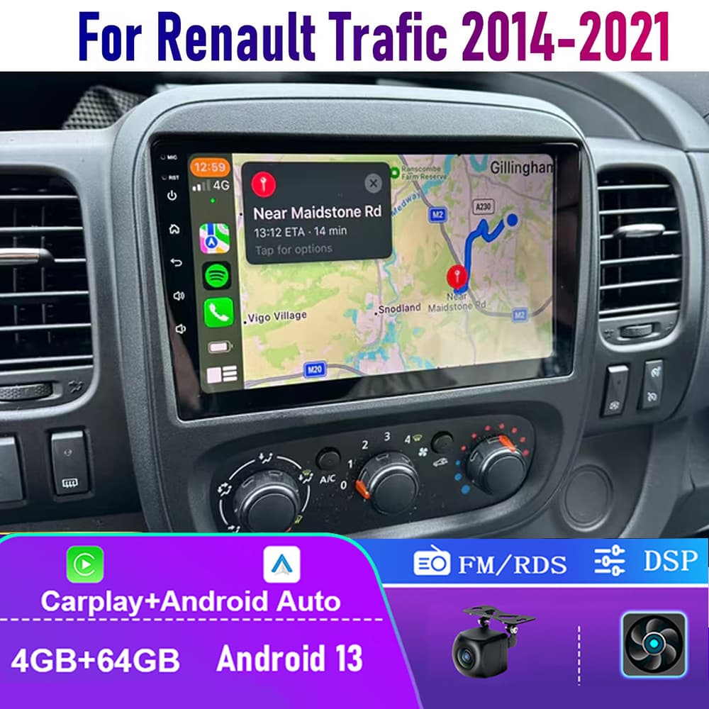 For Renault Trafic 14-21 9 inch Wireless CarPlay Android Car Radio GPS