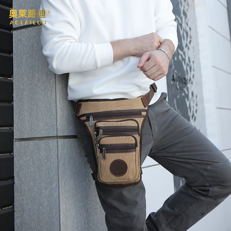 Cross-Body Men's Waist Bag Canvas Outdoor Sports Leg Bag European and American Retro Fashion Wear-Resistant Single Shoulder Cross-Body Waist Bag