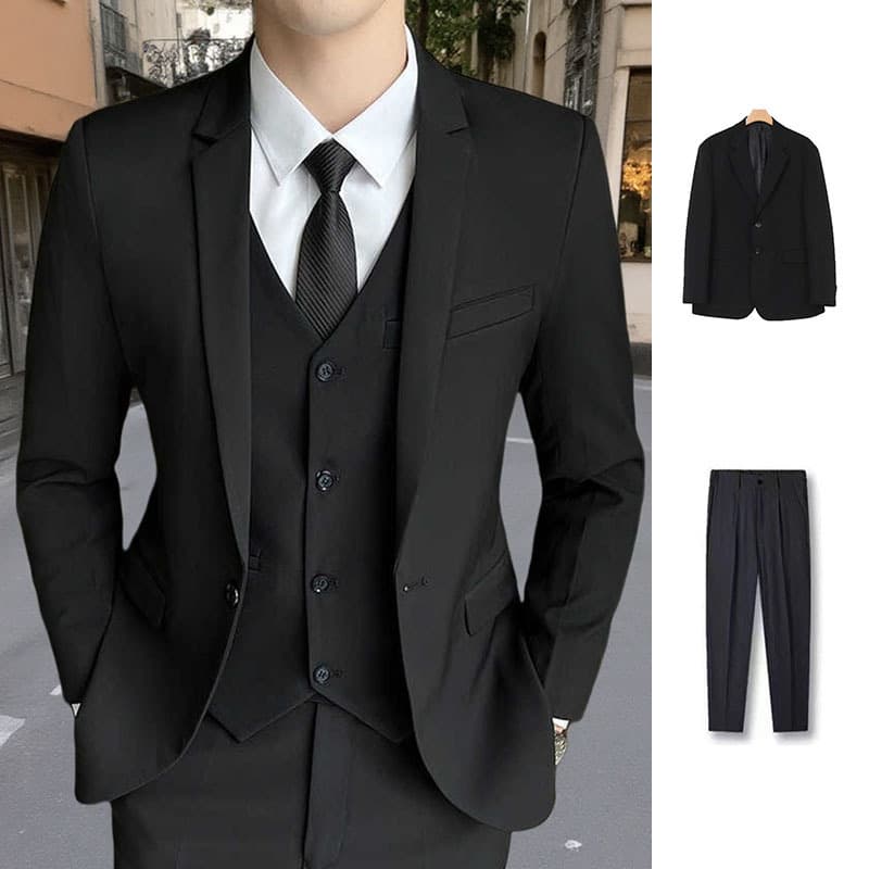Men's Professional Suit Set Korean Slim Fit Two-Piece All-Season Suit Best Man Blazer Jacket for Work