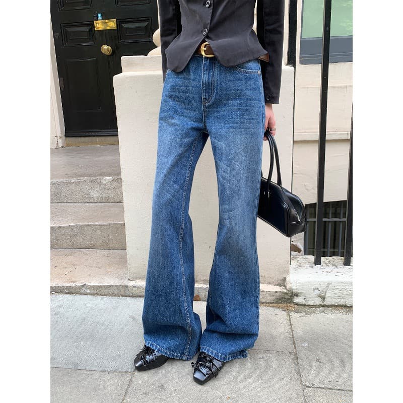 Mona Zhang Qixian Flared Distressed Washed Jeans / Smart Commute Versatile Slim Fit Flared Long Pants That Elongate Legs
