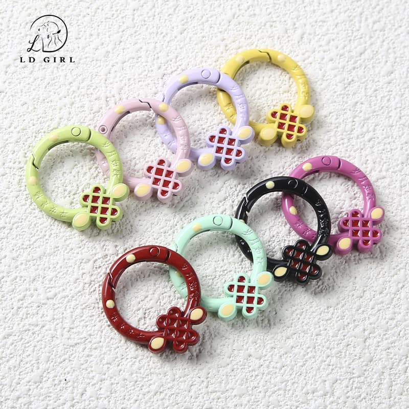 Spring Ring Painted Hanging Spray Spring Buckle DIY Chinese Knot Keychain Accessories Car Key Cute Style Bag Luggage