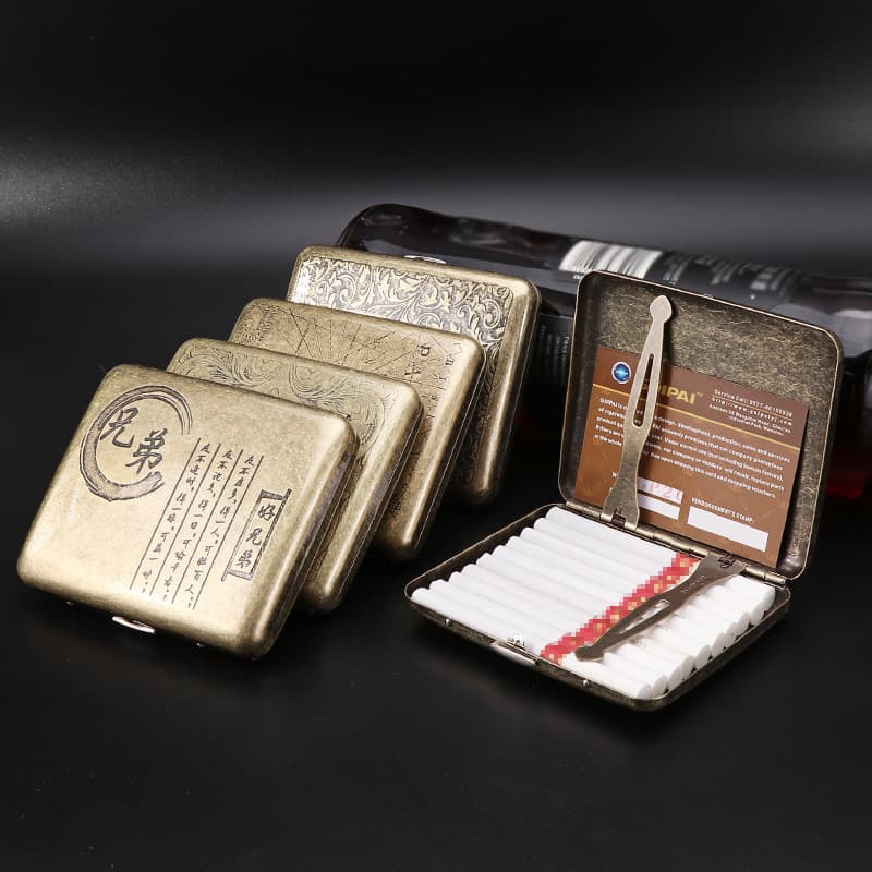 Thick 20-cigarette cigarette box with bronze condensation flower folio gift box with metal pressure-resistant and moisture-proof portable imitation copper metal cigarette box