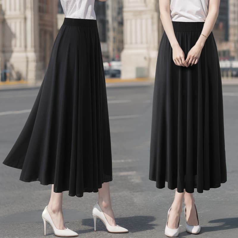 Summer Thin Midi Skirt for Middle-aged and Elderly Women, High Waist, A-line, Slimming Pleated Skirt, 2025 New Ice Silk Long Skirt