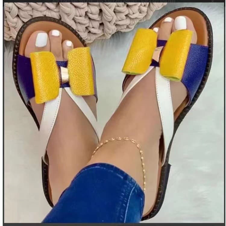 Slippers Southeast Asia Large Size Flat Sandals for Women Colorblock Bow Open Toe Cross-border Women's Beach Slippers