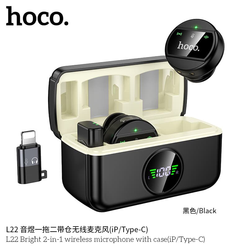 HOCO L22 Yinyu Dual-Channel Wireless Microphone with Charging Case (iP/Type-C)