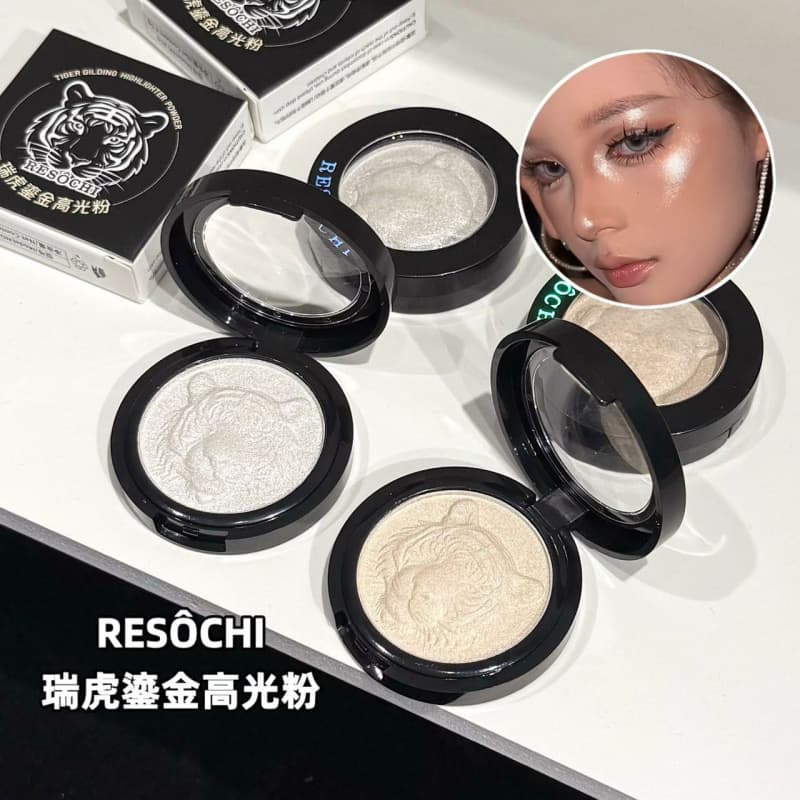 RESOCHI Rui Hu Gold Highlighter Powder - Fine Sparkle, Diamond-Shimmer, Clear, Glossy, Brightening Face Single Highlighter