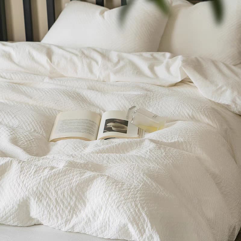 Minimalist solid-color ins-style pure white hotel duvet cover washed cotton four-piece set solid-color bed single three-piece set