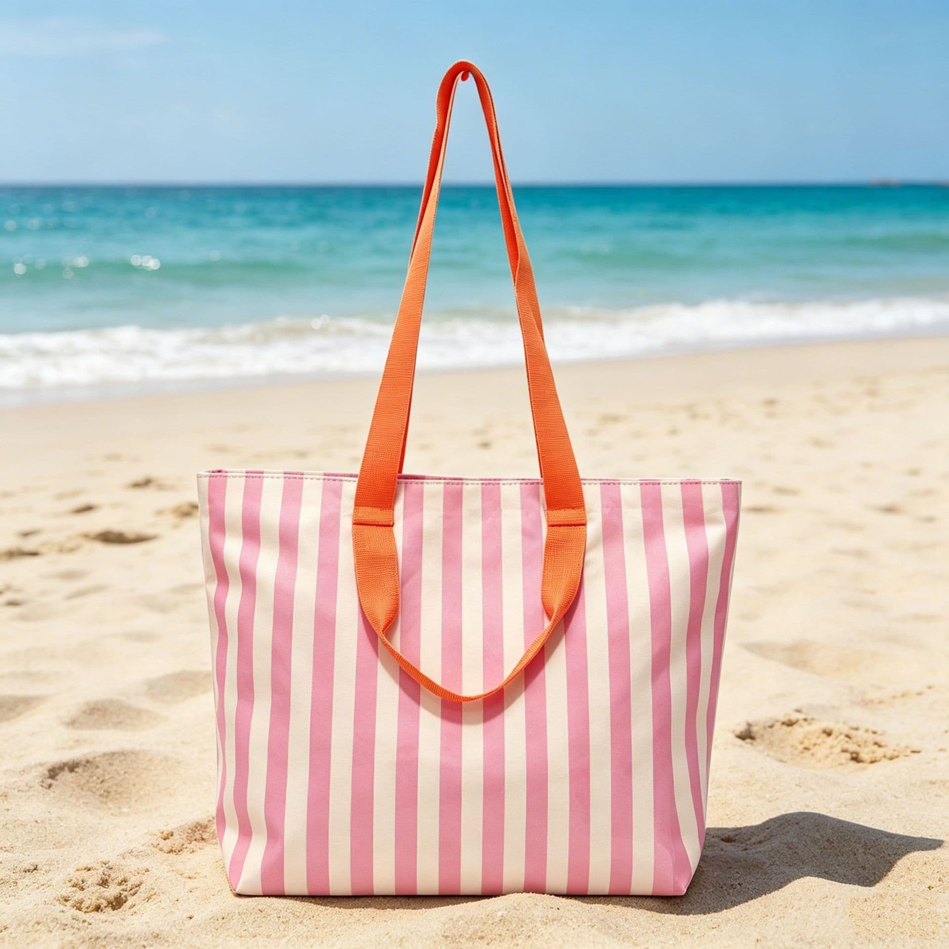 Striped Waterproof Large Capacity Beach Vacation Bag for Women, Polyester Handbag Shoulder Bag for Seaside Travel Storage, Wholesale