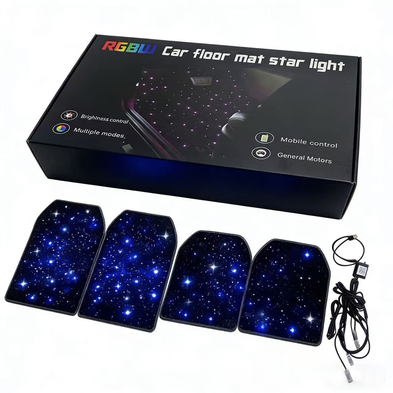 Dedicated car ambient lighting floor mats with starry sky effect, LED floor coverings, non-destructive installation via USB.