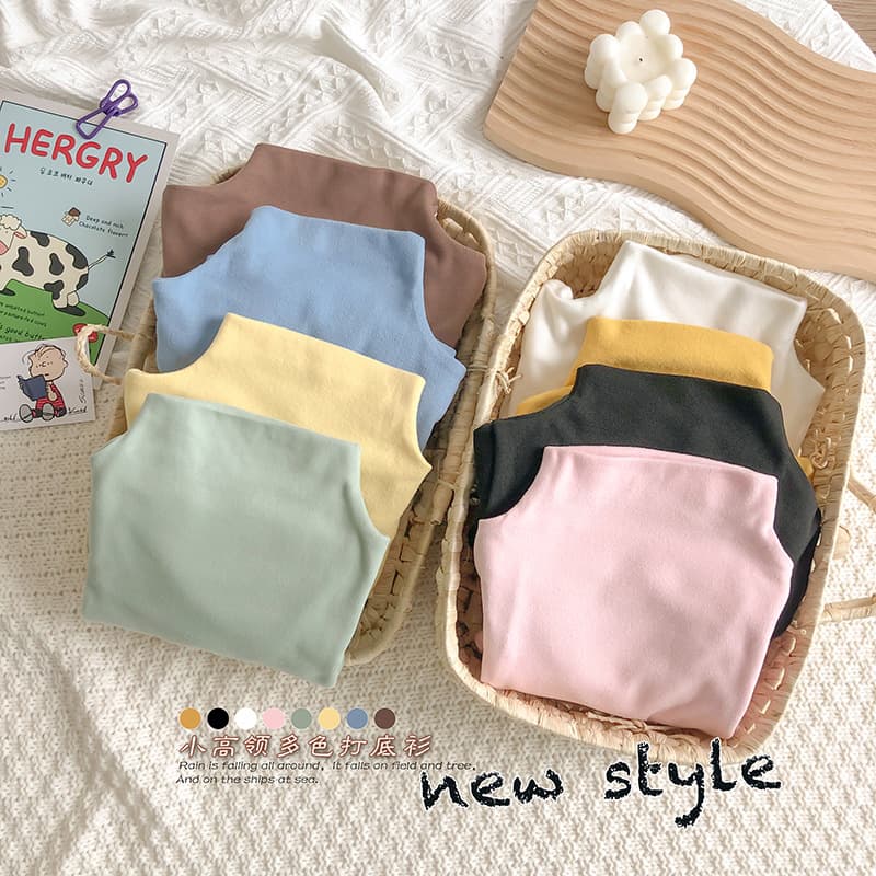 Autumn and Winter New Children's Base Layer Shirt, Girls' Baby German Fleece Semi-High Neck Fleece-Lined Innerwear, Thick Boys' Versatile Long-Sleeve Clothing
