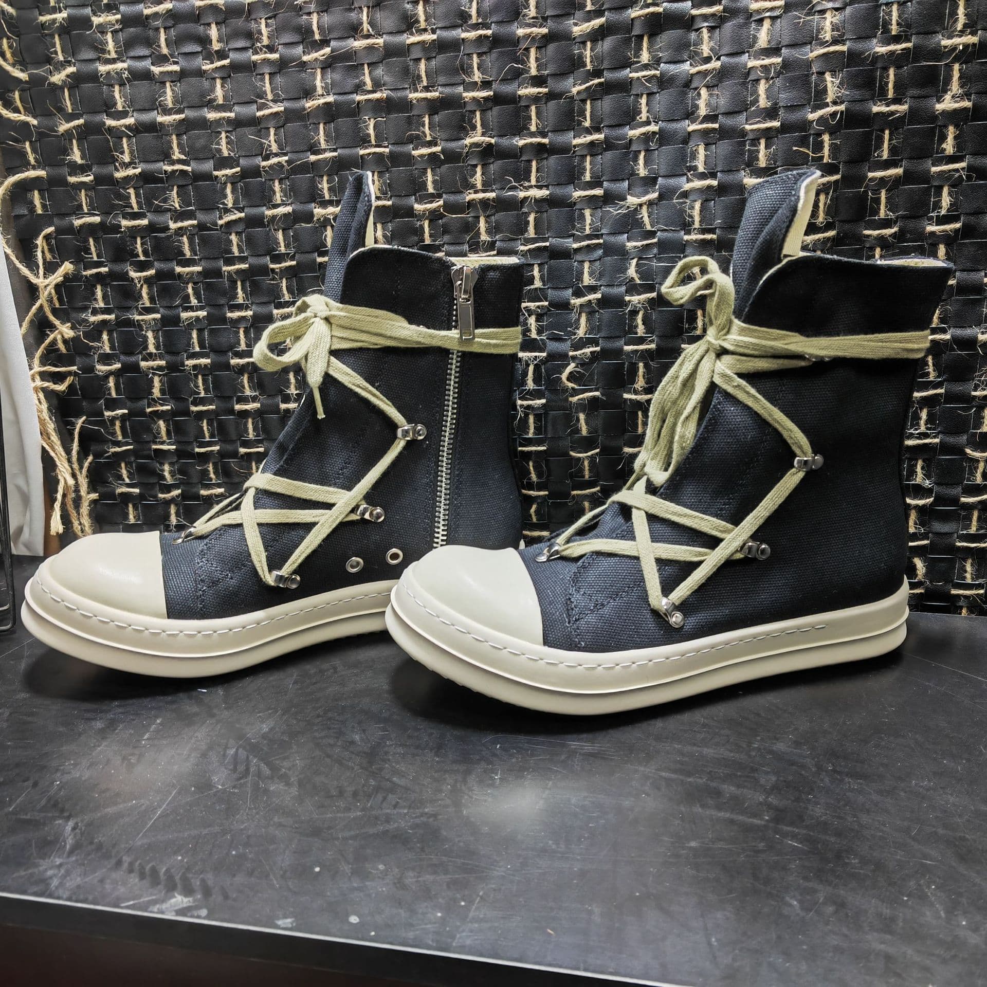 Rotrendy High Top Canvas Shoes For Men Women Street Hip Hop Style Breathable Summer Shoes Cropped Studded Sole