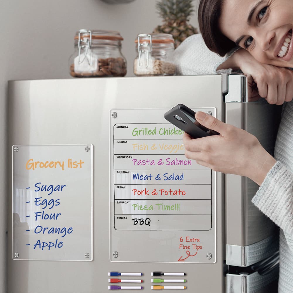Custom-made 2mm thick acrylic message board, weekly planner, calendar, diary, 3D magnetic refrigerator magnet.