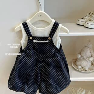 Girls Overalls Set Summer 2026 New Korean Style Street Vest Polka Dot Casual Pants Two Piece Set Trendy