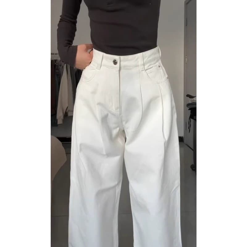 White high-waisted jeans for women 2026 summer straight pants loose slimming floor-length pants casual wide-leg pants