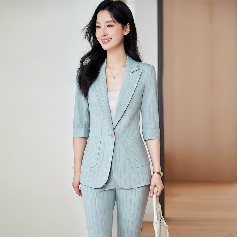 Elegant Striped Casual Suit Women's Spring Summer Petite Professional High-End Fashionable Western-Style Long Pants Set