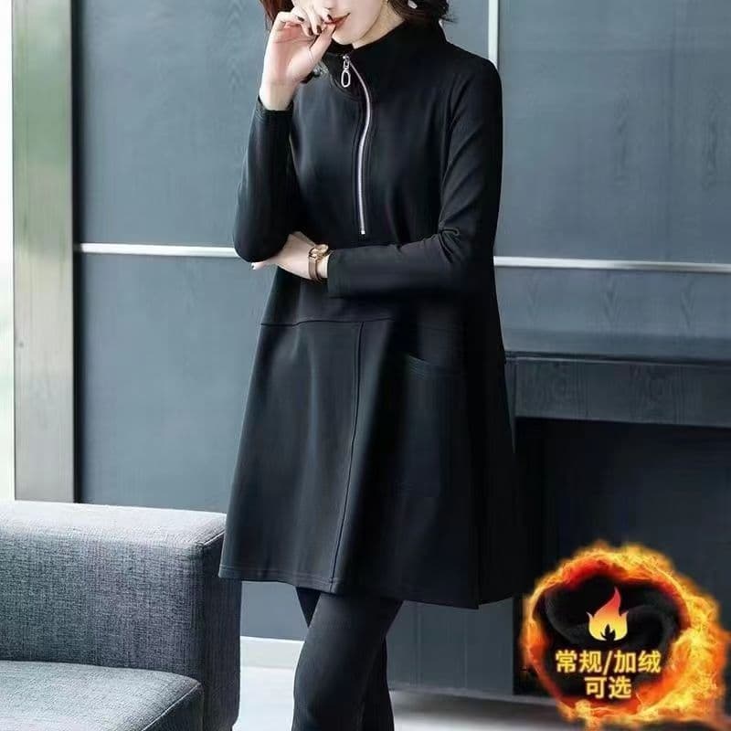 Plus Size Women's Loose Stand Collar Sweatshirt Autumn Winter 100kg Fashionable Petite Mid-Length Slimming Top for Chubby Girls