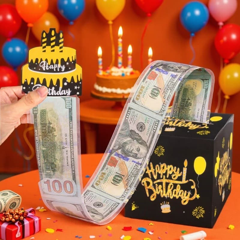 Birthday surprise money box pink gold cake shape party decoration gift money storage box 5.12 inches