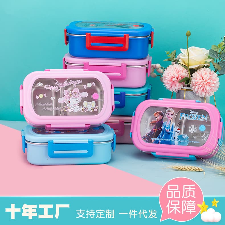 Kuromi 304 Stainless Steel Insulated Lunch Box for Middle School Girls, Compartment Cartoon Bento Box with Lid for Kids