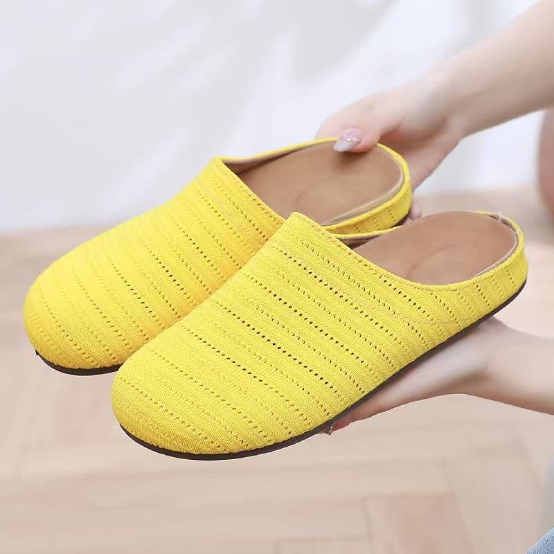 Women's Toe-Cover Half Slippers, Summer New Versatile Hollow-Out Lazy Shoes, Slip-On Soft Sole Cloth Shoes