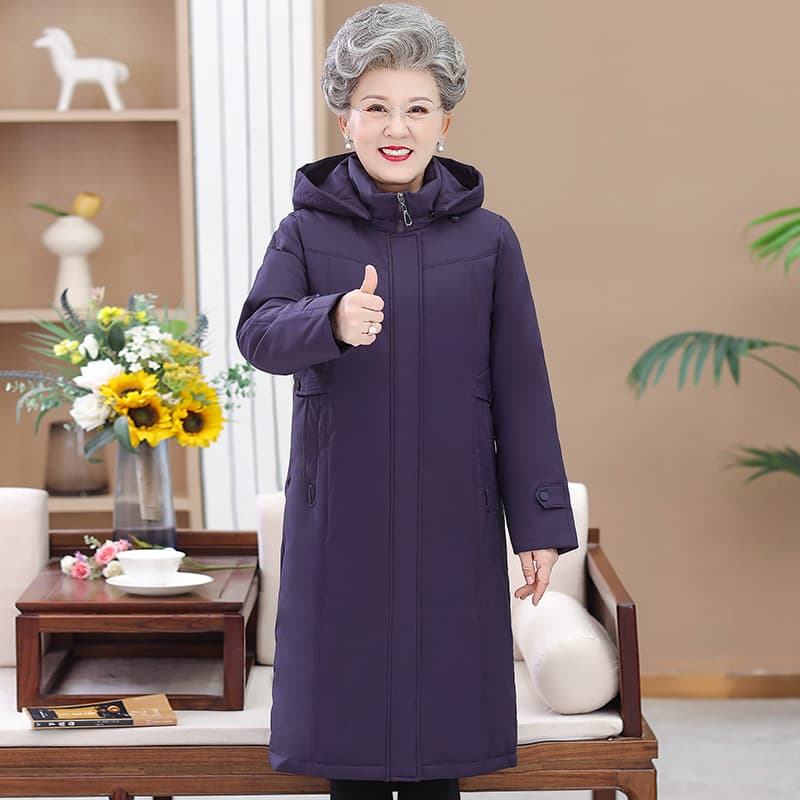 2024 New Style Long Down Jacket for Middle-aged and Elderly Women, Plus-size Thickened Knee-length Winter Coat for Mothers and Grandmothers