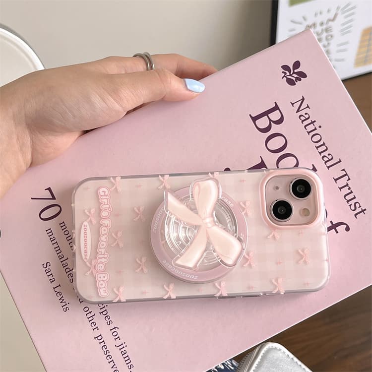 Magnetic suction girl pink bow iPhone15promax phone case for Apple 14/13promax soft