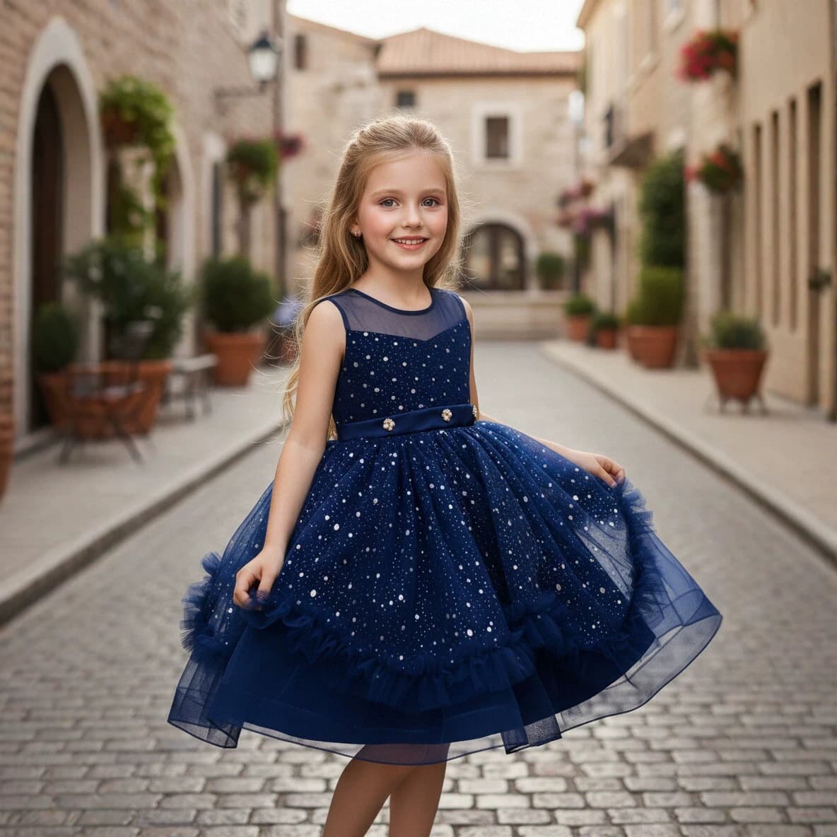Cross-border Children's Dress Girls Host Skirt Sequins Tulle Princess Dress Medium and Large Children Party Dress Birthday Dress
