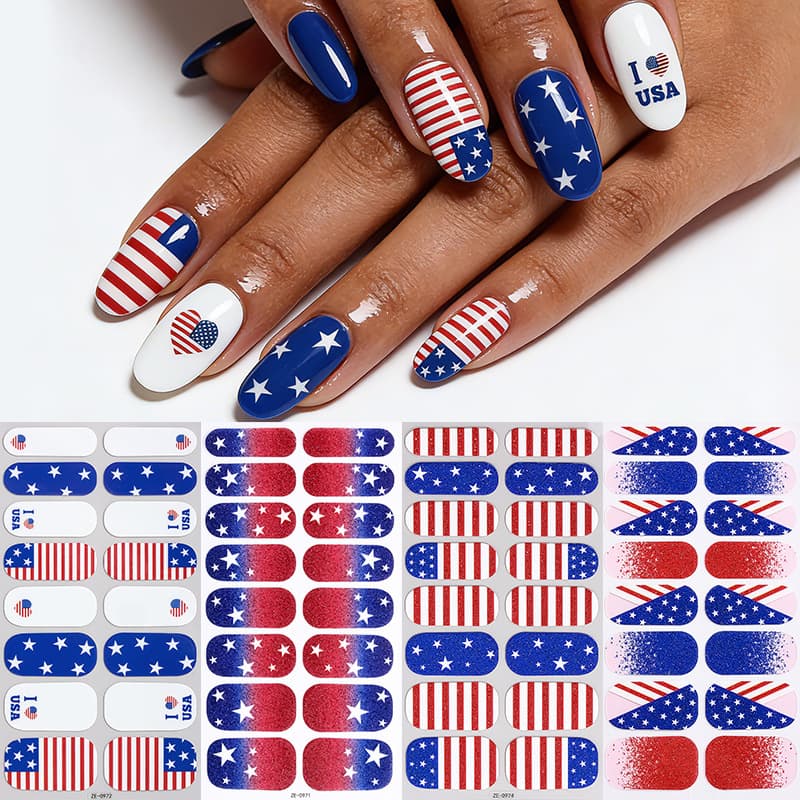 Cross-Border American Flag Nail Stickers Waterproof Glitter Nail Polish Film Independence Day Nail Stickers No UV Nail