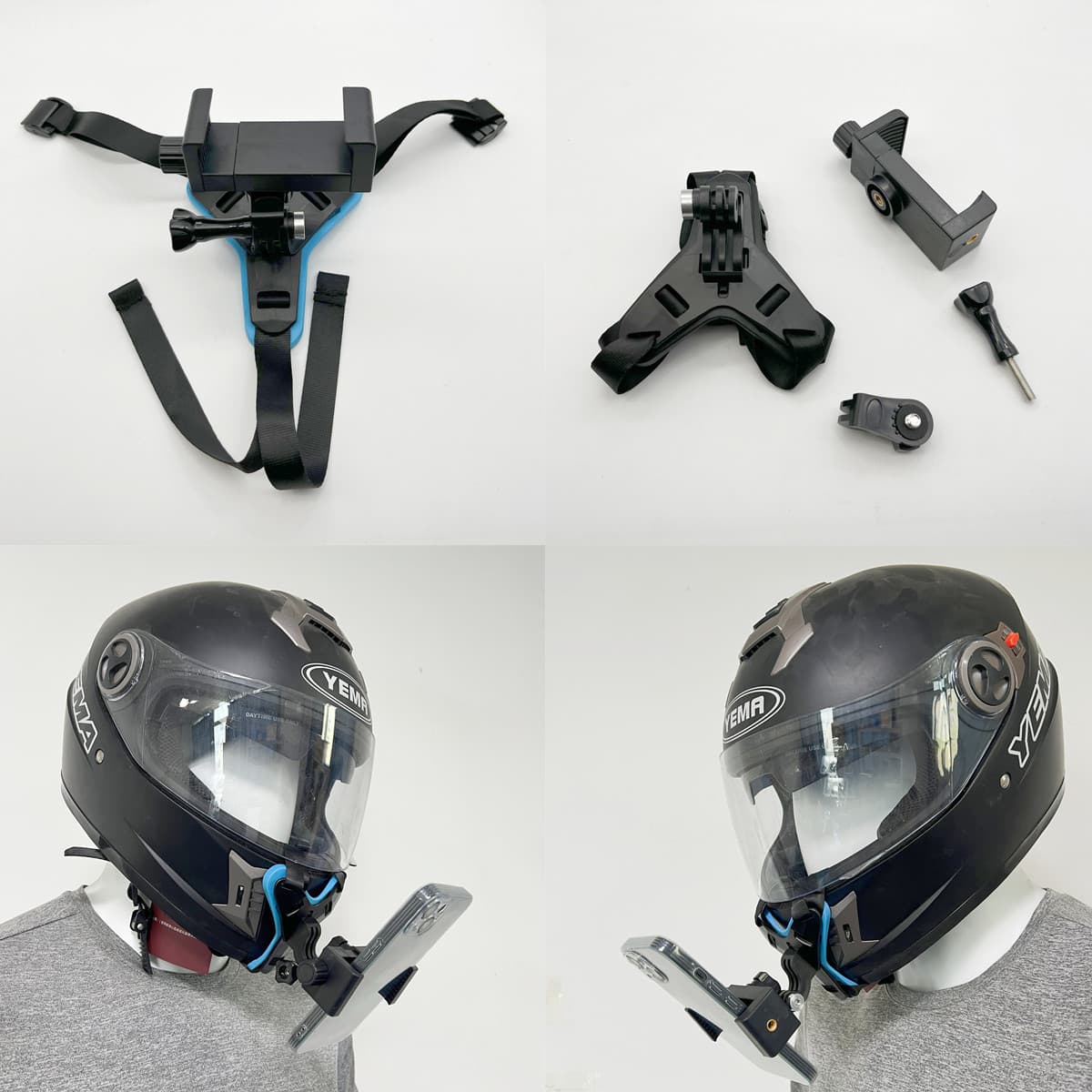 Motorcycle helmet chin support kit, GoPro action camera, phone helmet chin strap bracket