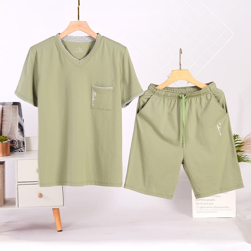 Wholesale Spring and Summer Pajamas for Men, Pure Cotton Home Wear Set, Thin Short-Sleeved Loungewear, Casual and Suitable for Outdoor Wear, Japanese Style