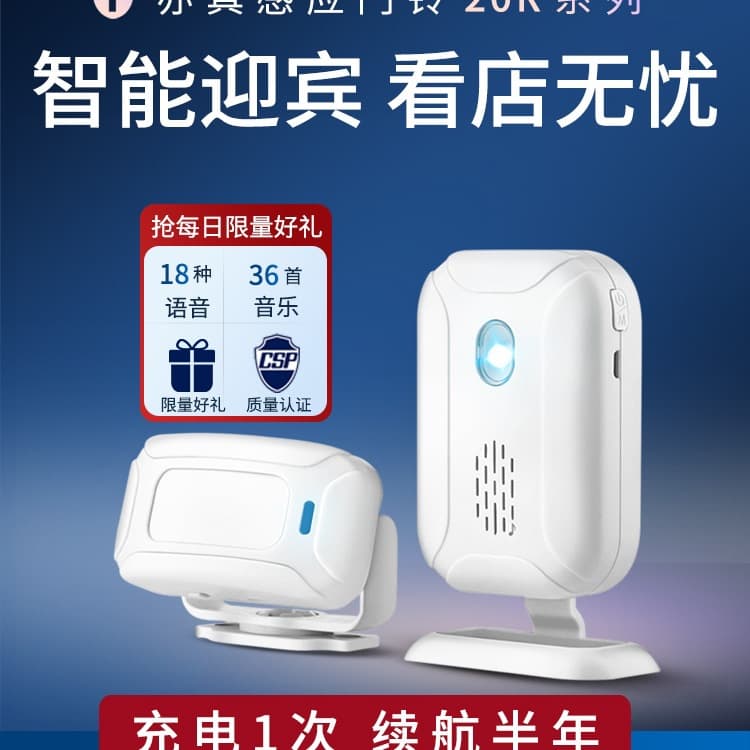 Smart doorbell with voice prompts for customers entering the store. Also includes features like a welcome doorbell for supermarkets.