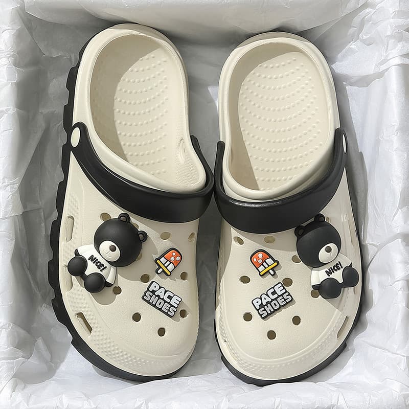 Men's slippers, clogs, closed-toe beach shoes, summer Korean style trendy non-slip couple outdoor sandals, soft-soled men's slippers