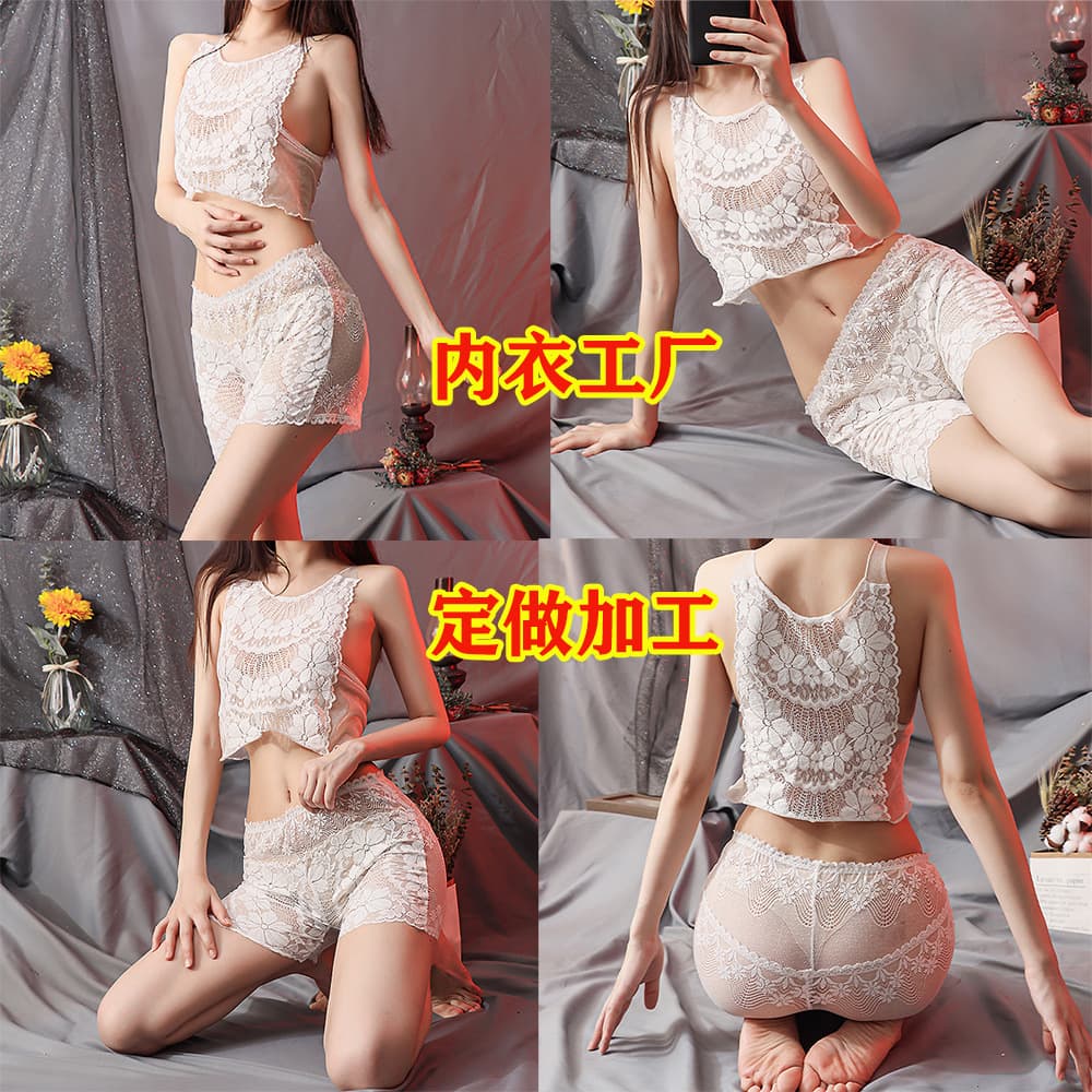 Cross-border Lace Vest Base Shirt and Pants Set 9985, Sleepwear Camisole Top and Boxer Lace Shorts