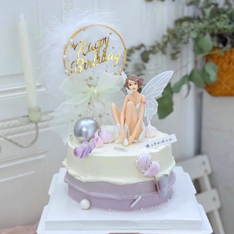 Flower Fairy Cake Decoration Ornament Solid Plastic White Fairy Set with Wings Baking Decor