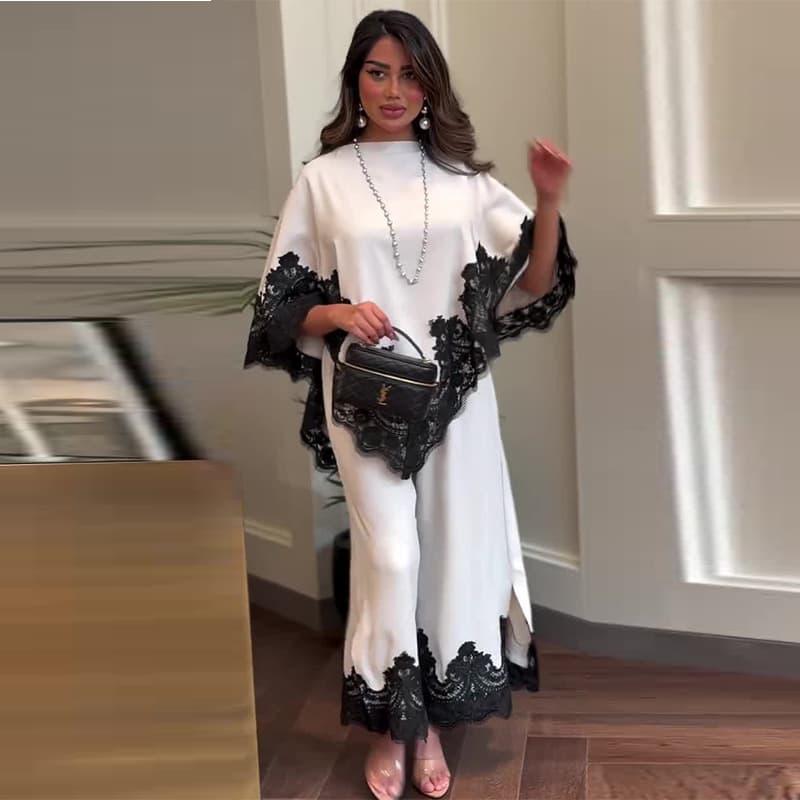 2026 Amazon Cross-border New European and American Women's Plus Size Loose Black Lace Round Neck Casual Set