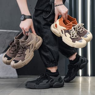 Couple Sports Shoes Spring/Summer Men's Dad Shoes Fly Knit Shoes Versatile Hiking Shoes Waterproof Slip-on Unisex Shoes