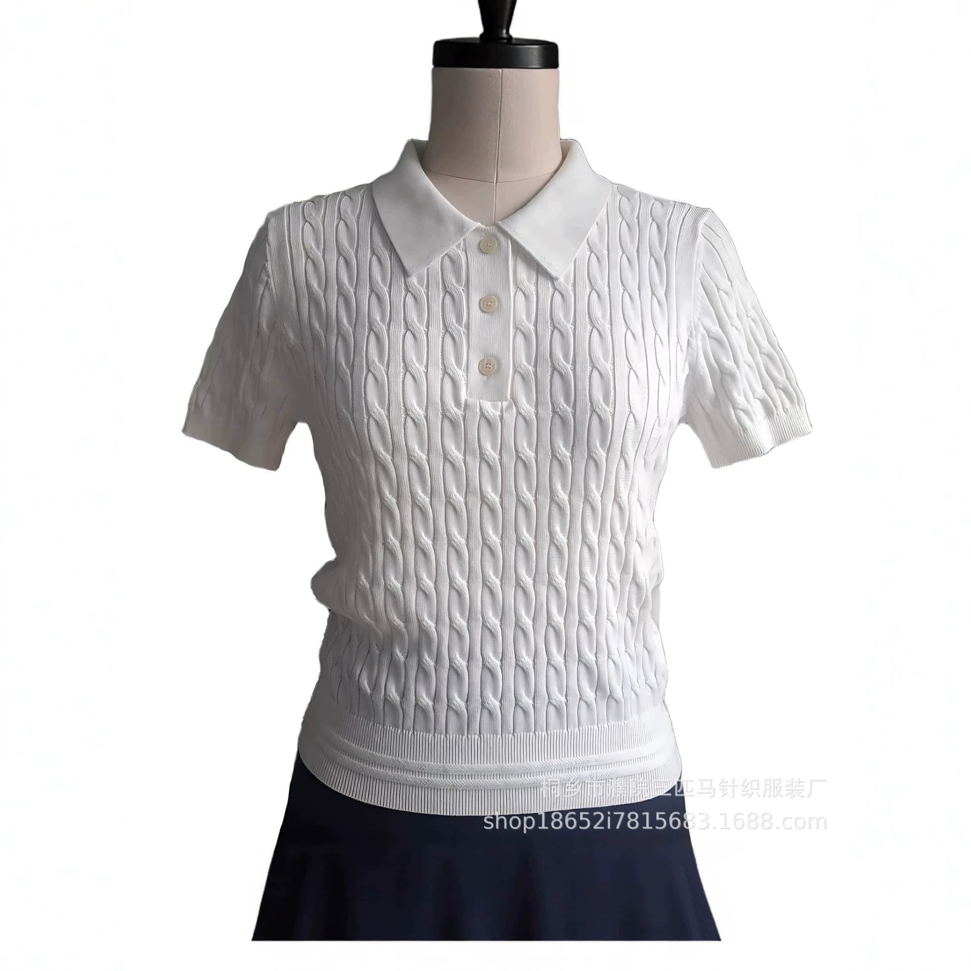 Spring/Summer New Polo Collar Knit Top, Versatile Cotton Short Sleeve, Korean School Style