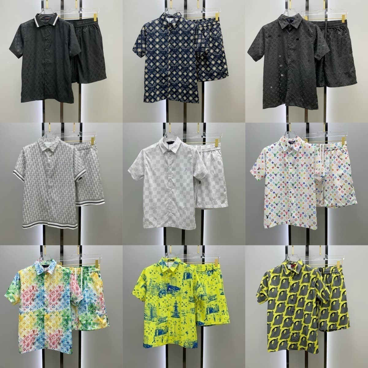 Cross-border Lv Jia Di Jia 2026 New Shirt and Shorts Set Printed Short Sleeve Shirt Turn-down Collar Ice Silk Men and Women