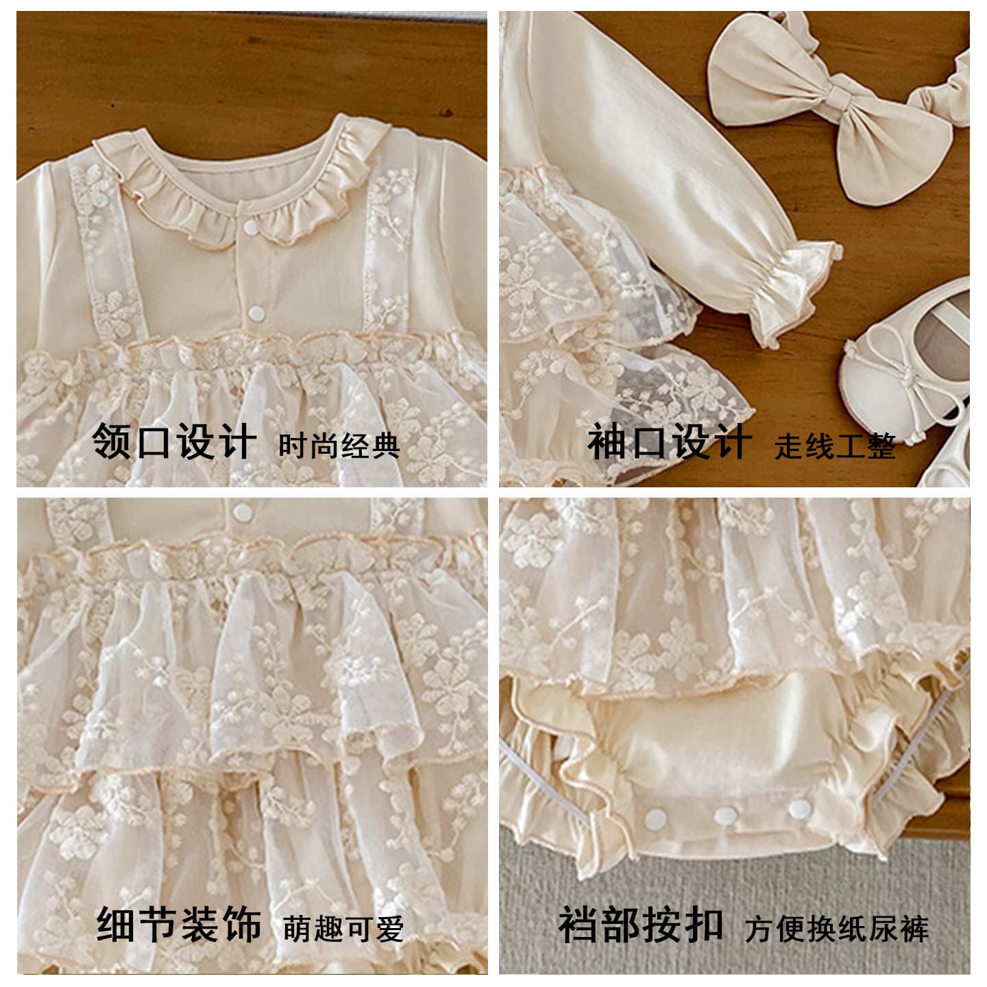 Baby Girl Spring Romper 2026 New Korean Style Infant Full Moon 100 Days Princess Bodysuit Dress