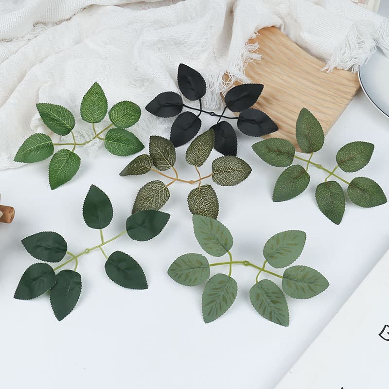Artificial DIY Handmade Wreath Accessories Semi-finished Simulation Green Plant Leaves Black Simulation Six-Branch Six-Leaf Rose Leaf