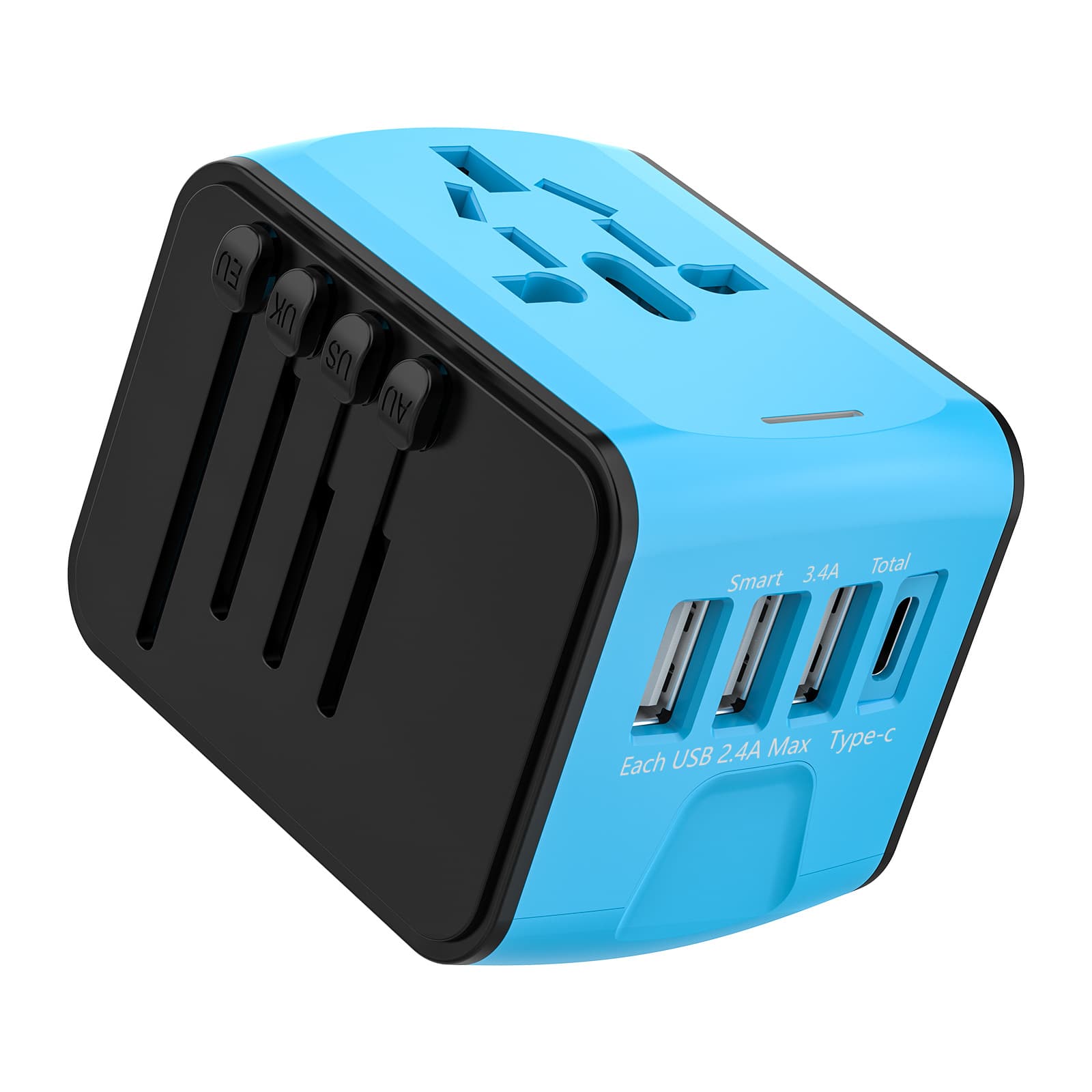 Multi-functional Travel Charger with 3USB+TypeC Universal Socket for US, EU, UK, AU Standards Charging Base
