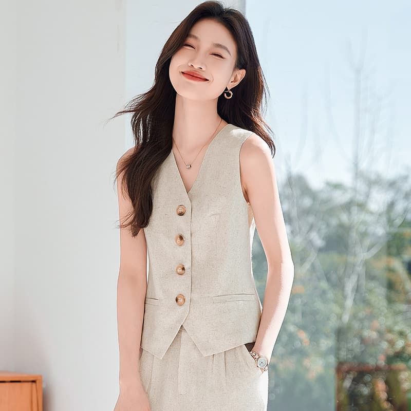 Women's High-End Linen Vest and Shorts Set, New Summer Sleeveless Lightweight Ramie Cotton Linen Outerwear Vest