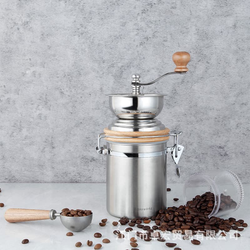 Coffee bean grinder, 304 stainless steel, small household grinder, portable hand-crank coffee machine.