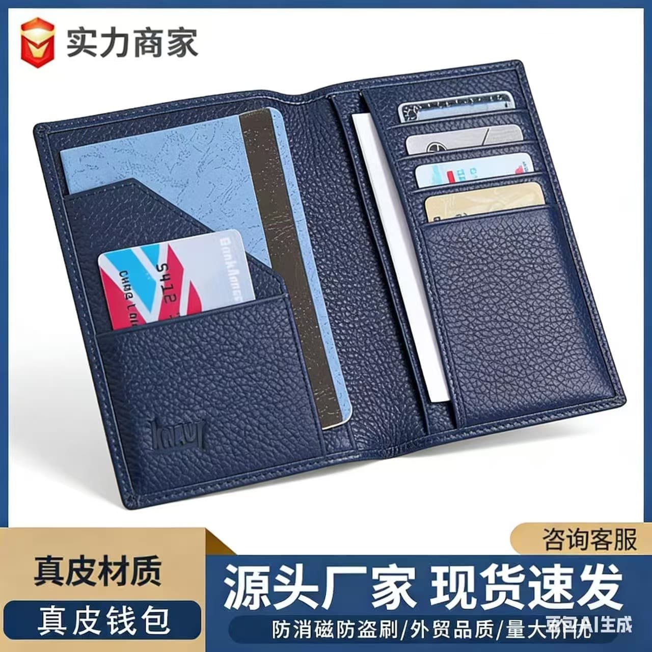 Multifunctional genuine leather passport bag, anti-theft card holder, ID card holder with multiple card slots, change coin money, passport holder, portable