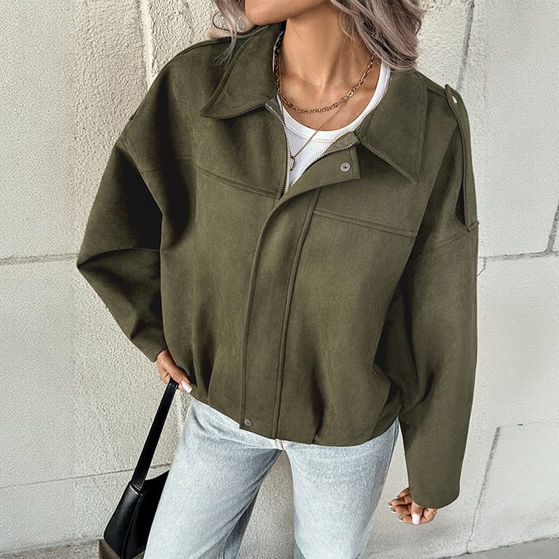 European and American Export 2025 New Autumn/Winter Retro Trendy Zip-Up Cardigan Women's Solid Color Faux Suede Coat