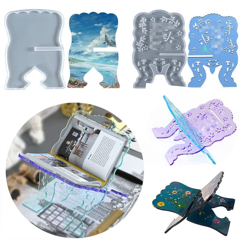 Crystal Epoxy DIY Reading Book Stand Silicone Mold Resin Hollow Music Score Book Learning Aid Wholesale