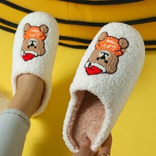 Couple Non-Slip Cotton Slippers Bear Pattern Slippers Cross-Border New Cartoon Home Slippers Plus Fleece Thickened